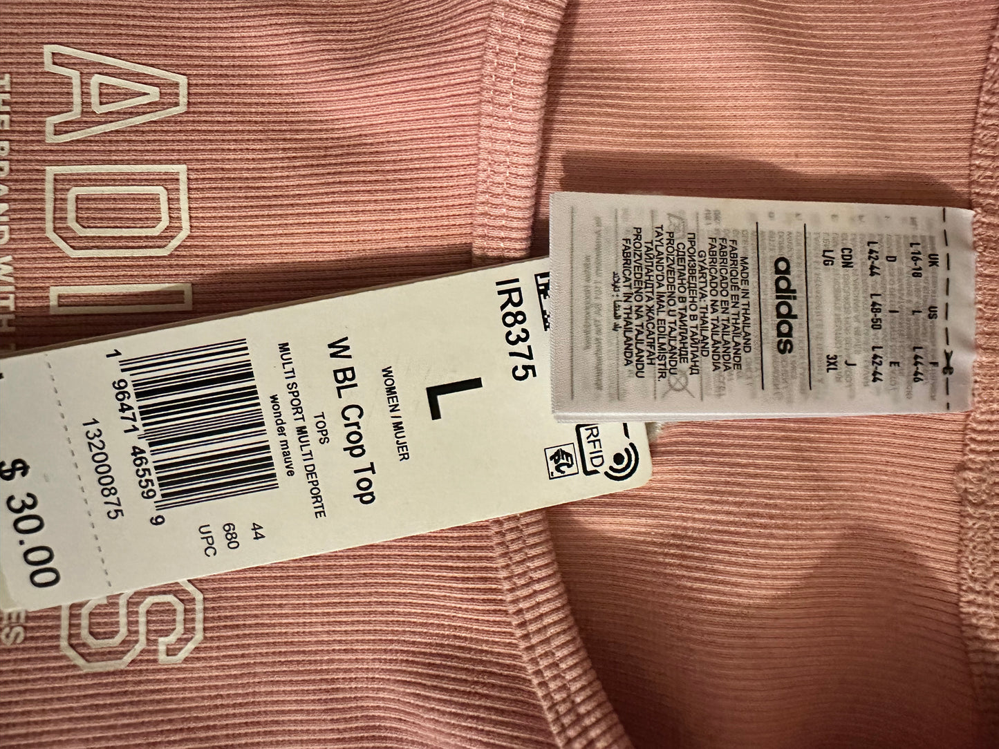 NWT Adidas peach sport crop top sz L