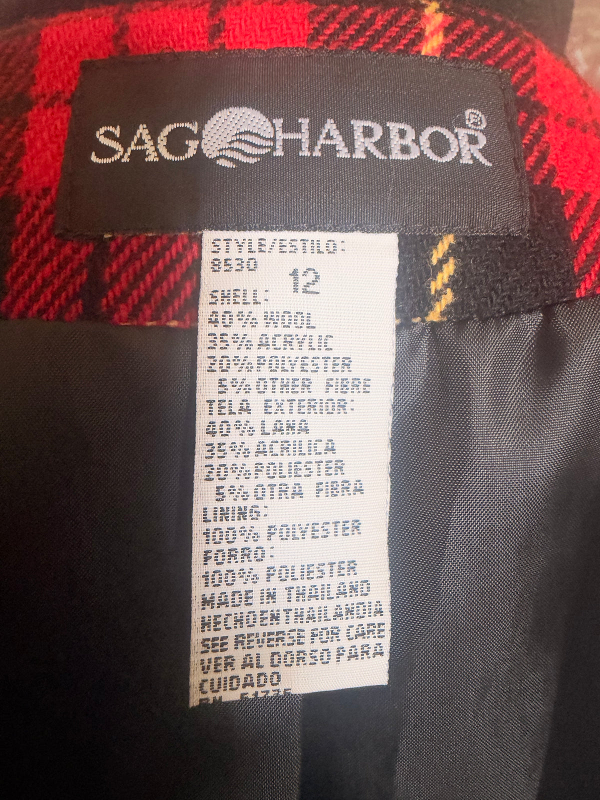Vintage Swag Harbor Red Plaid Blazer with Velvet Collar sz 12