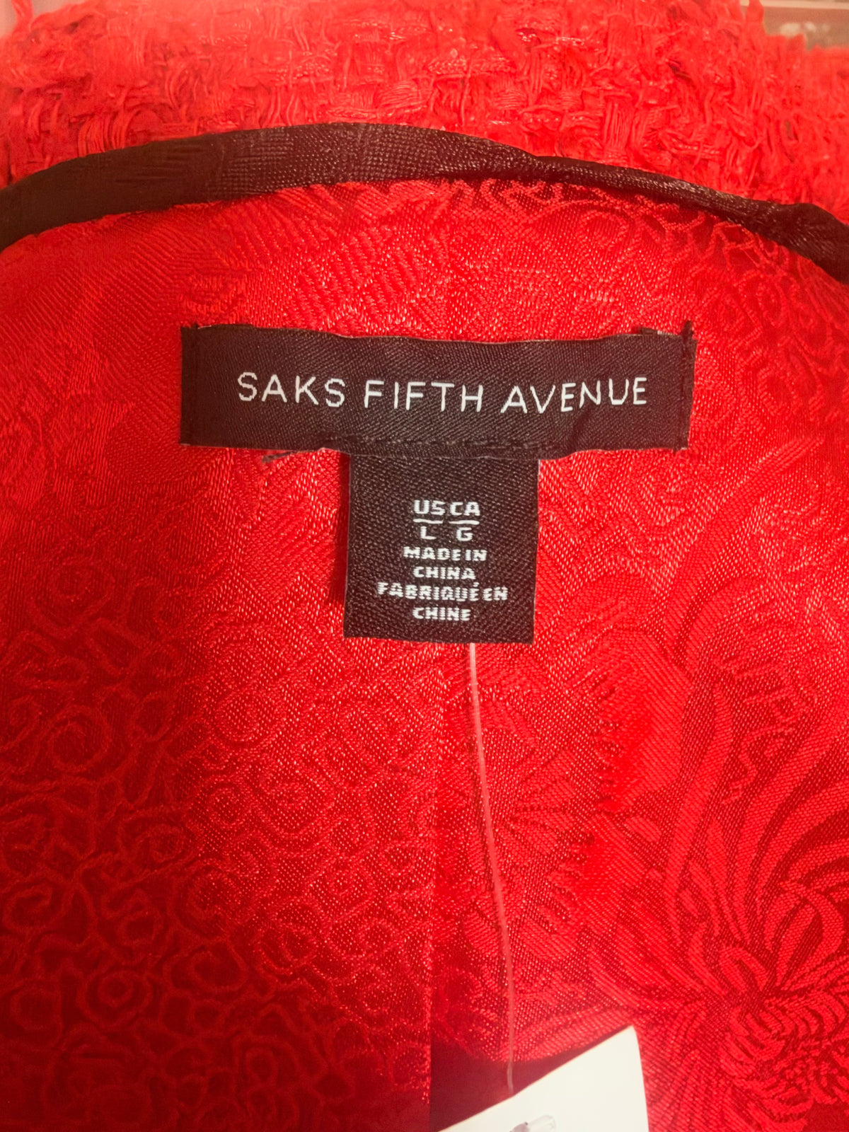 Saks Fifth Avenue Red Tweed Blazer sz L NWT