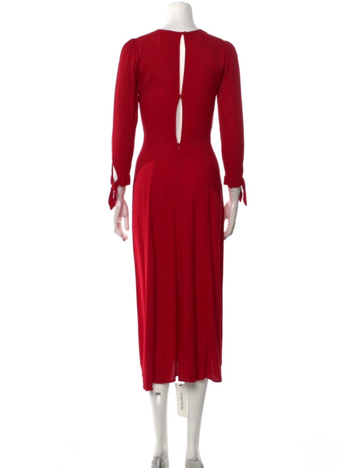 Reformation long sleeves red dress with high slit midi Sz 8