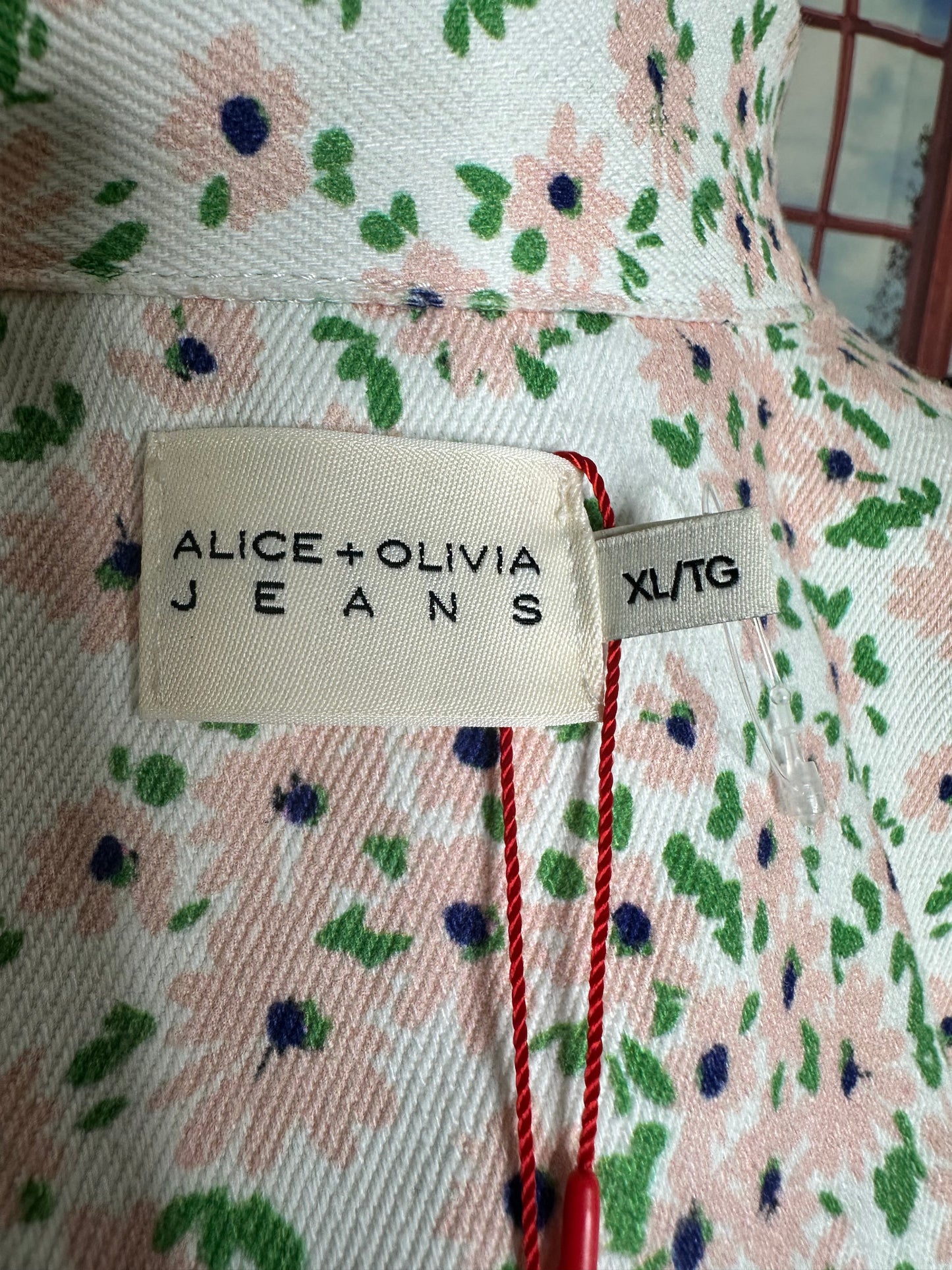 NWT Alice and Olivia Pink and Green Floral Denim Jacket Sz XL