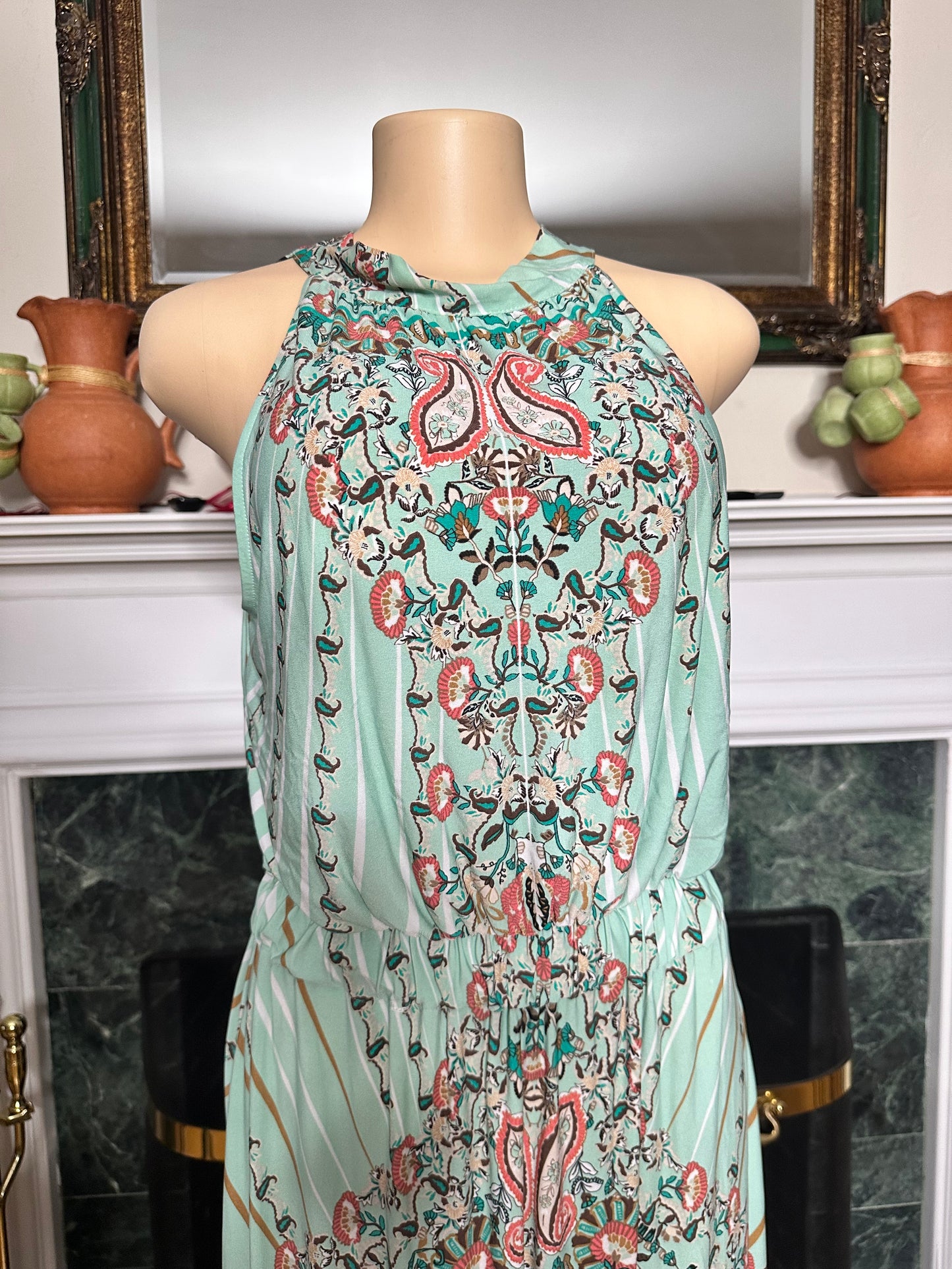 Preloved Green Aztec print maxi sz L