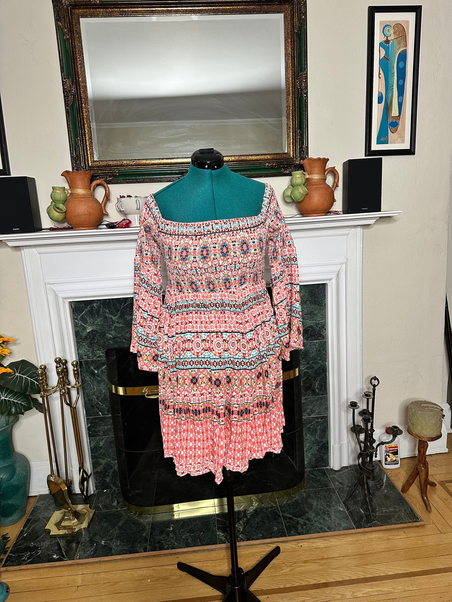 NWT Torrid sz  1  Mosaic Print Smocked Bodice Multicolor Boho dress