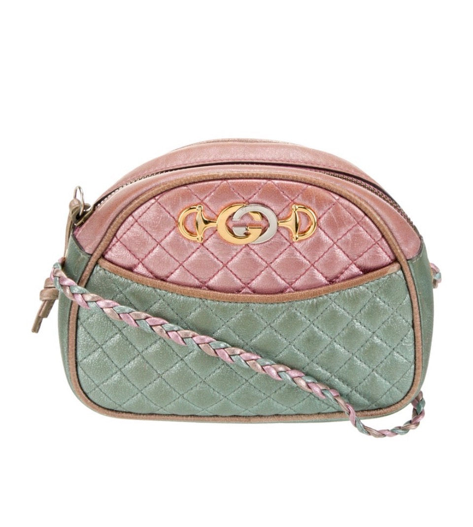 Gucci Leather Quilted Pink and Green Crossbody