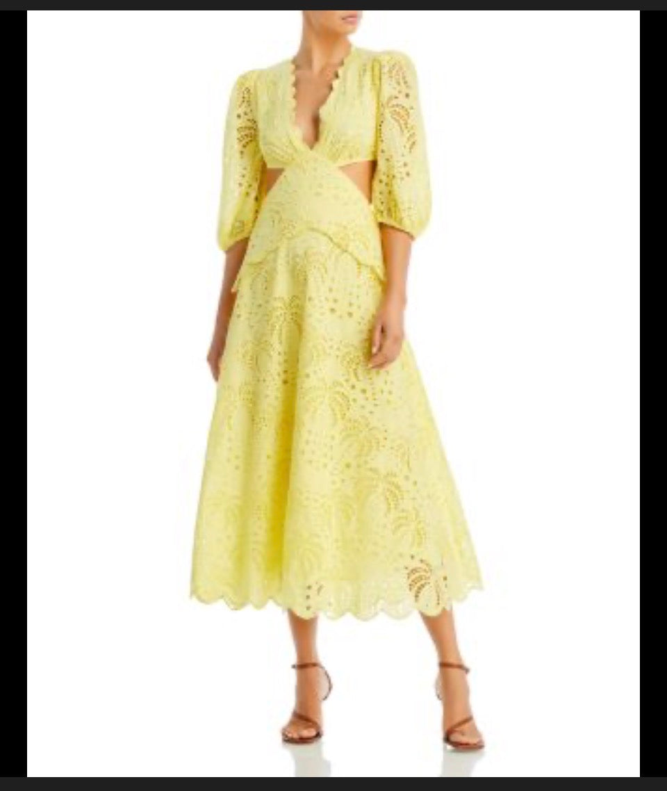 Farm Rio Sunshine Yellow Eyelet Cutout Dress Sz L
