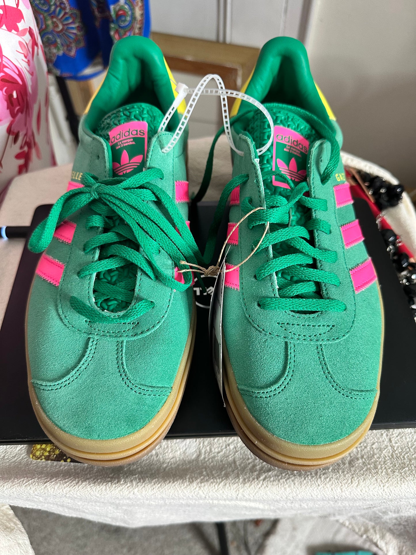 Adidas Gazelle Pink and Green Sneakers Sz 11 NWT