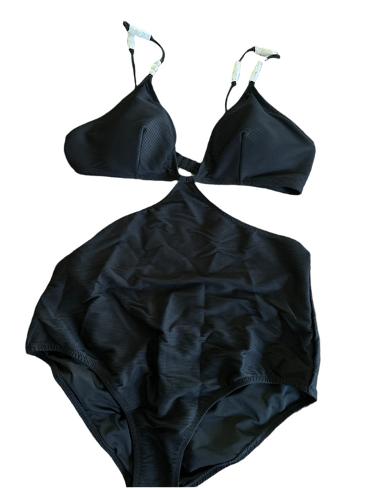 NEW J Crew black one piece bathing suit with pearls sz 14
