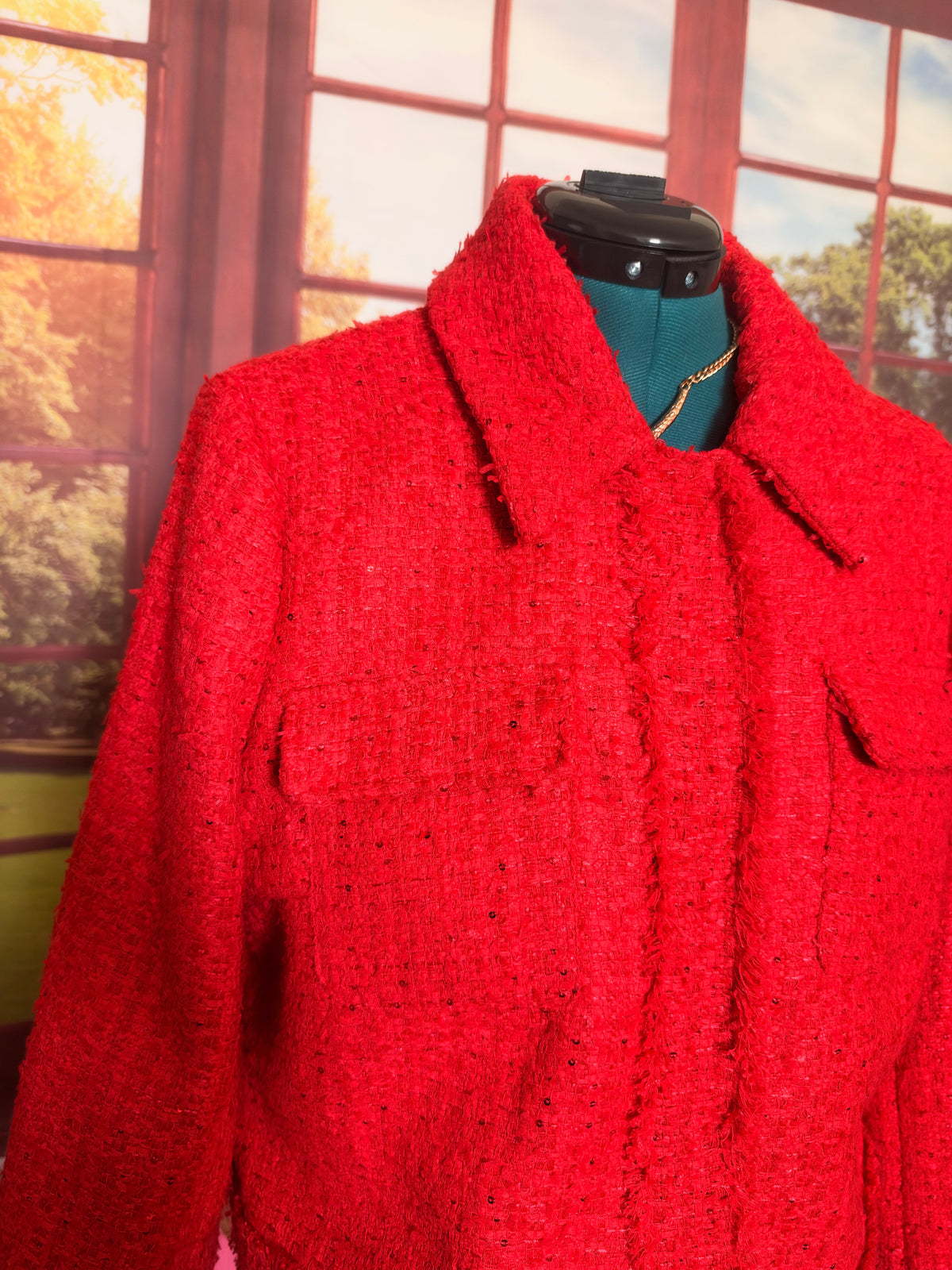 Saks Fifth Avenue Red Tweed Blazer sz L NWT