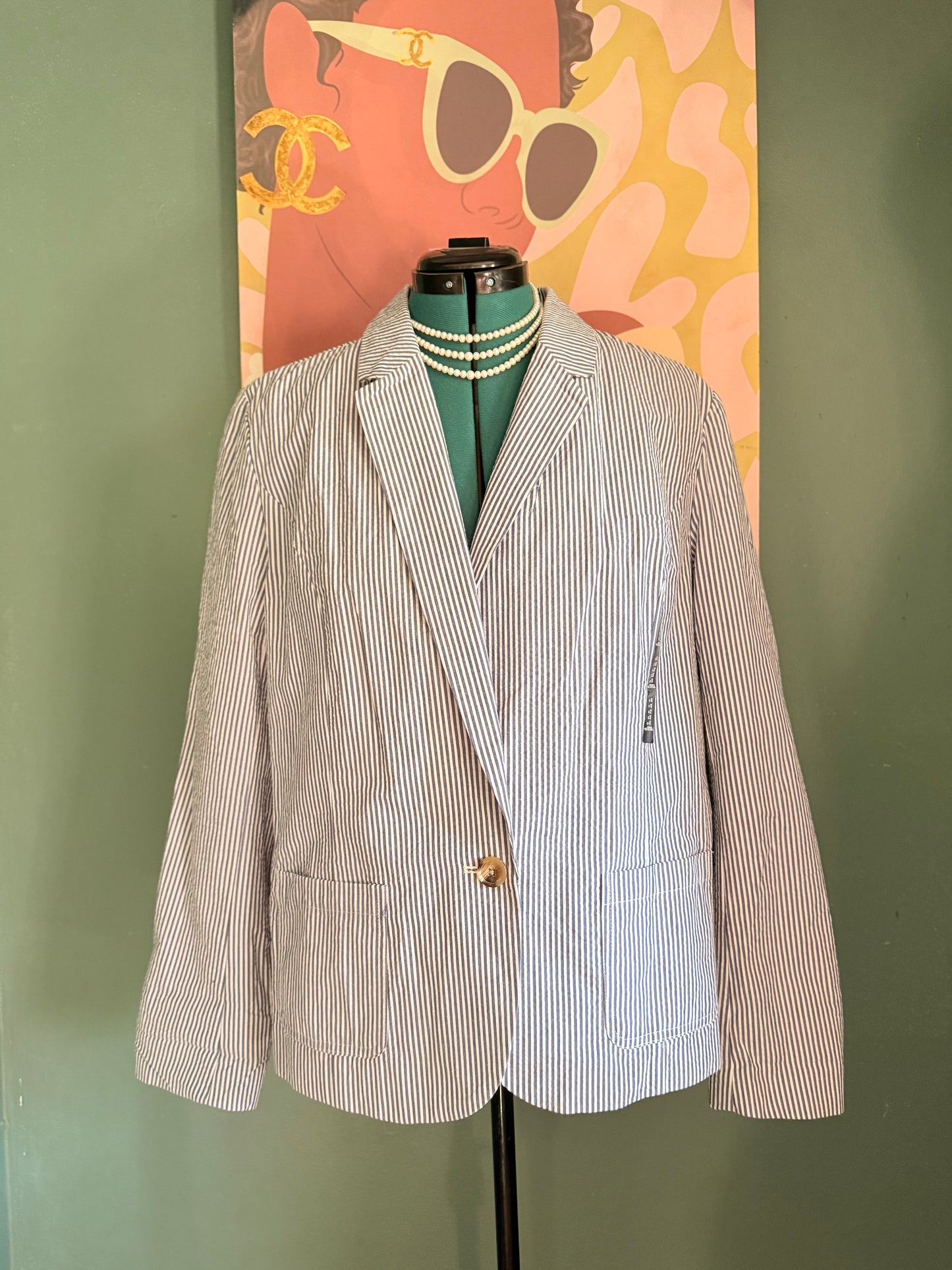 GAP blue NWT seasucker  jacket size 16 two button closure