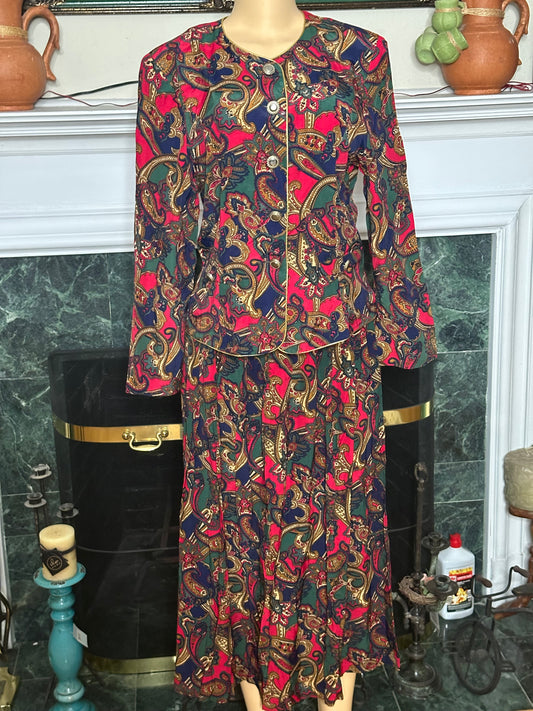 Vintage Norton McNaughton gold trimmed 2pc skirt set sz 10