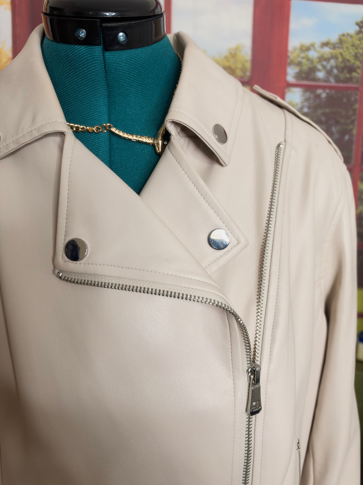 Eloquii Beige Faux leather moto jacket sz 14/16