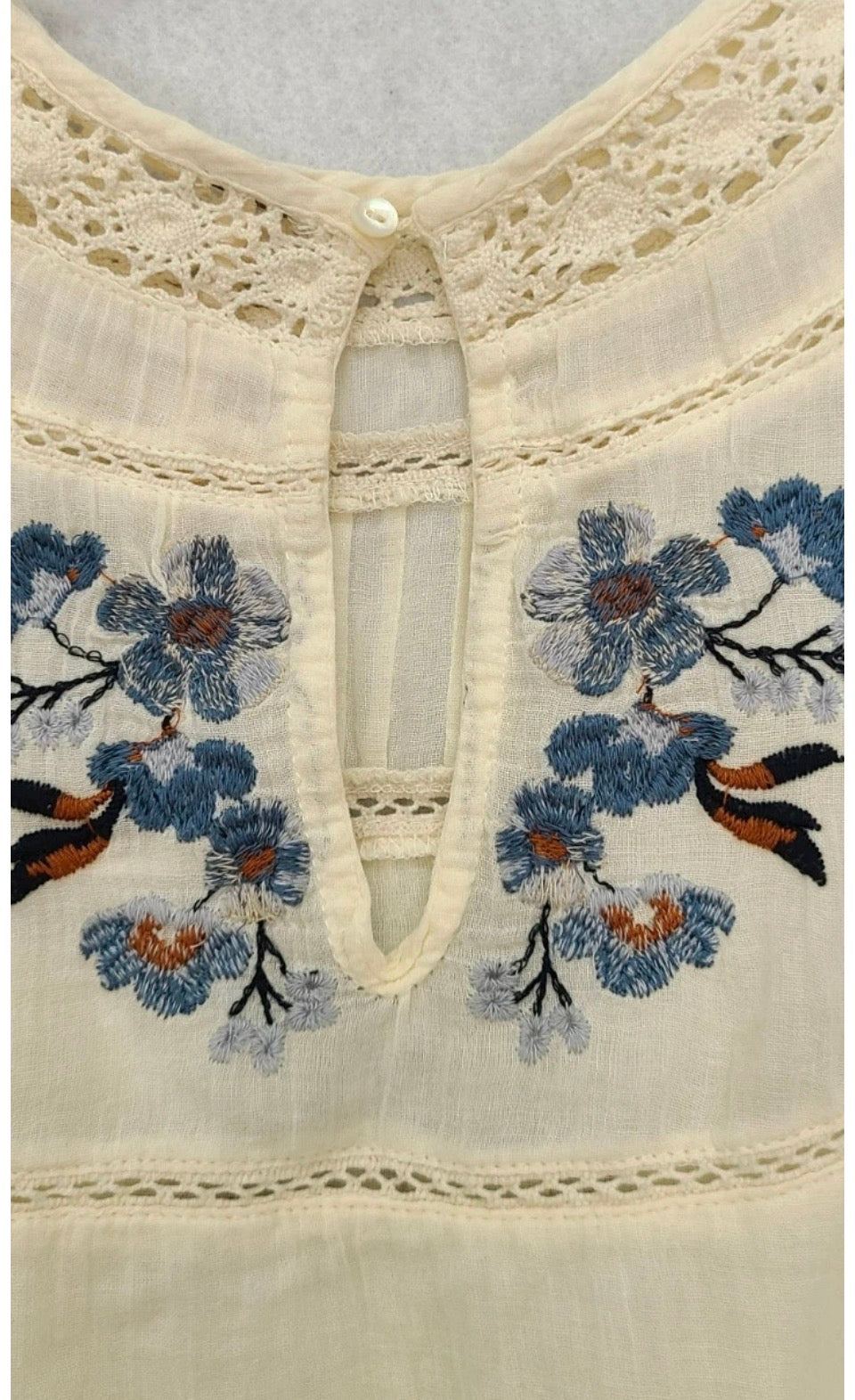 NWT Free People Perfectly Victorian ivory mini dress with blue and pink embroidery size L