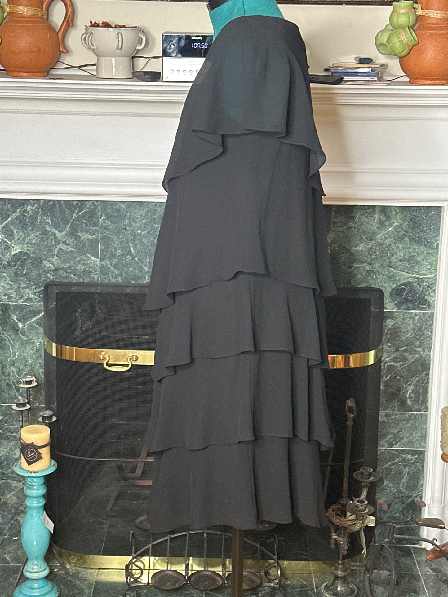 Patra Black Ruffle Eveniing Dress w/ rhinestone accent sz 14