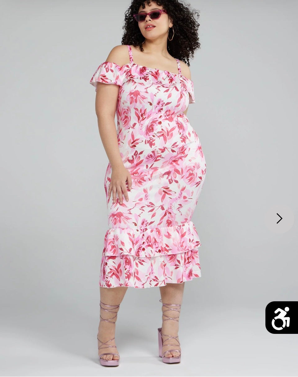 NWT Fashion to Figure Floral Off Shoulder Bodycon dress with ruffled hem size 0X