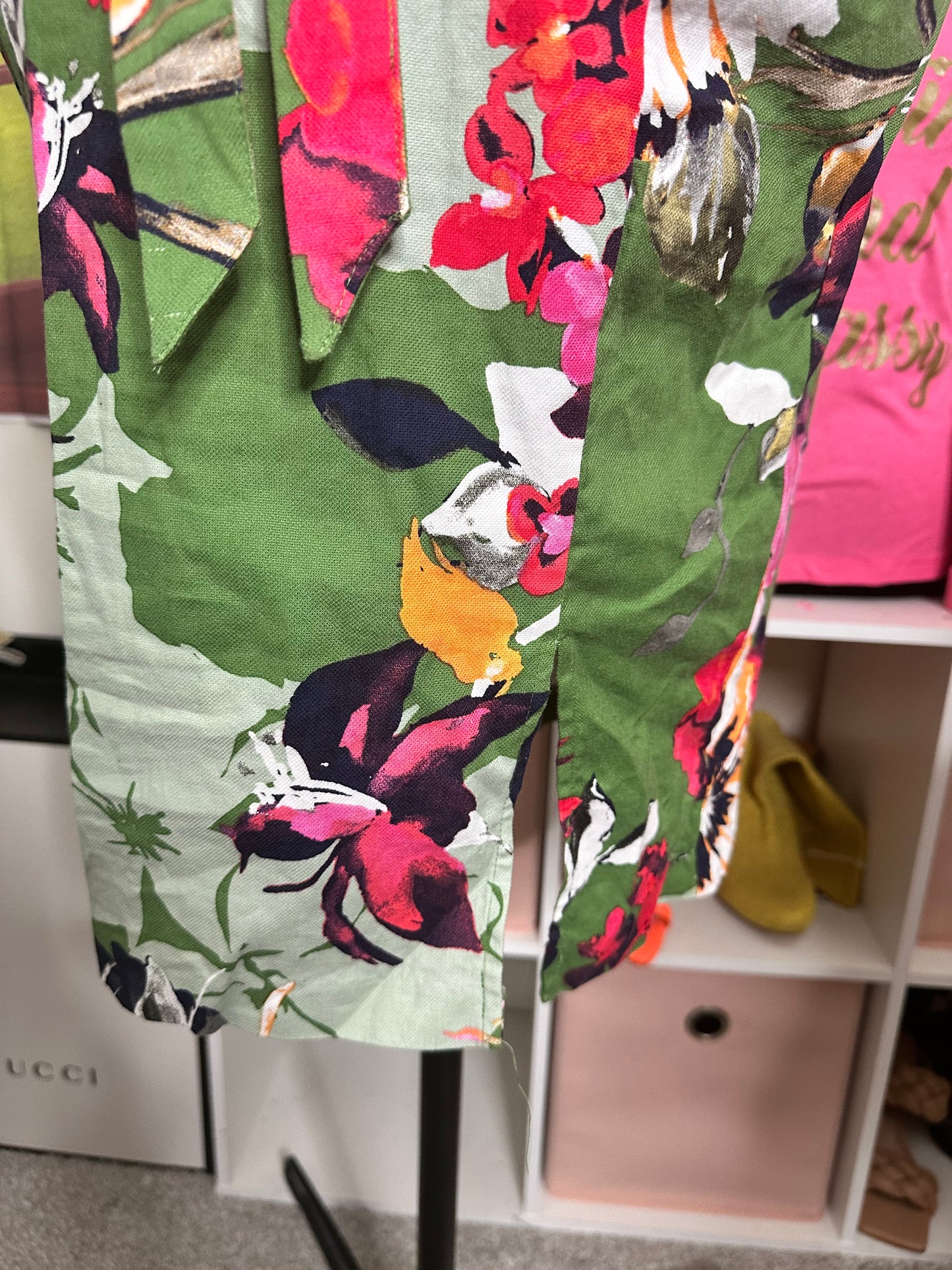 New York and Company Green Floral print strapless Linen Blend dress with belt size 14P
