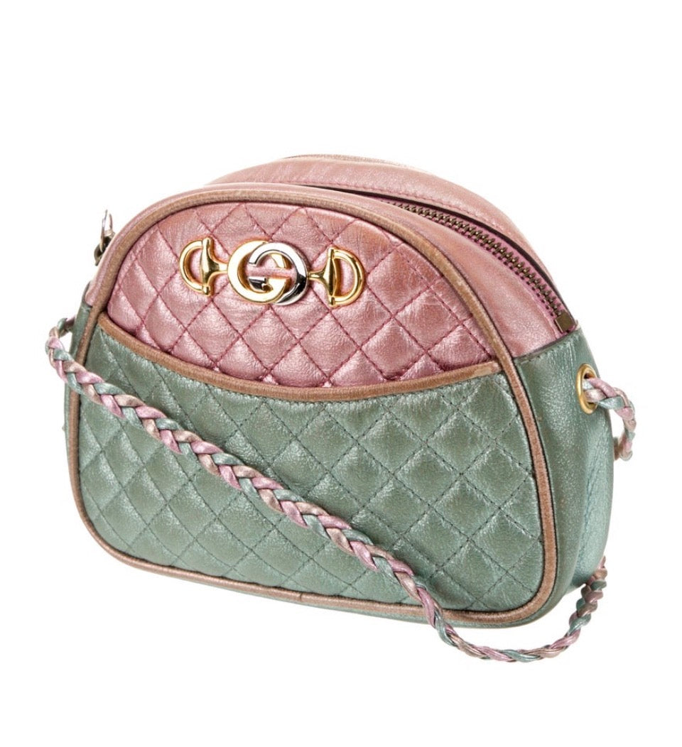 Gucci Leather Quilted Pink and Green Crossbody