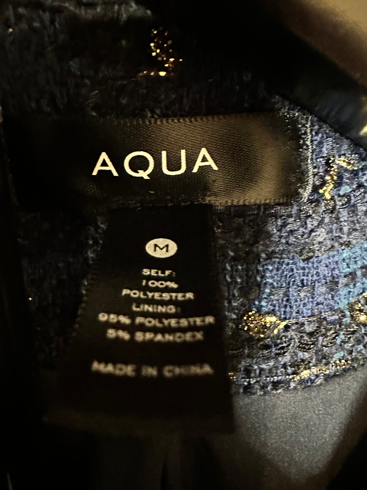 Aqua Blue and Gold Tweed Blazer with Gold buttons sz M