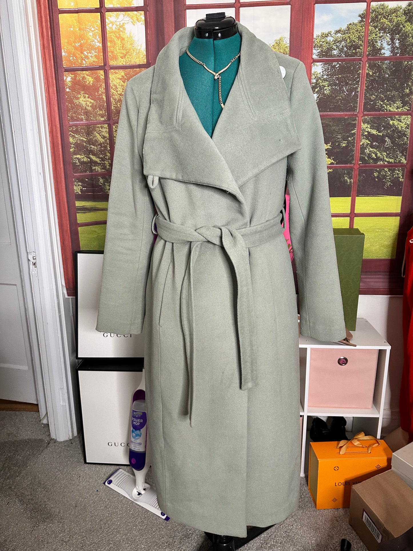 Kenneth Cole Soft Green coat with belt sz 14