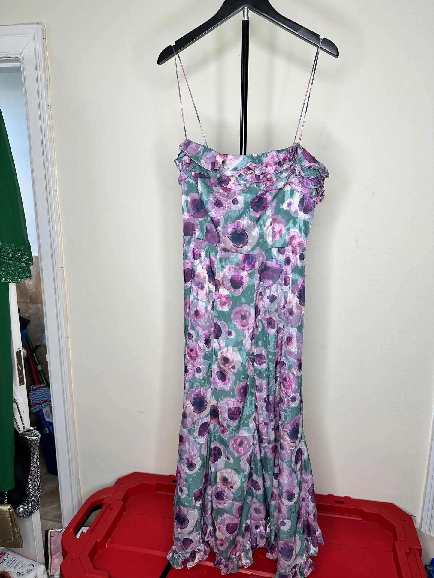 Slate and Willow green and purple floral midi dress size 6