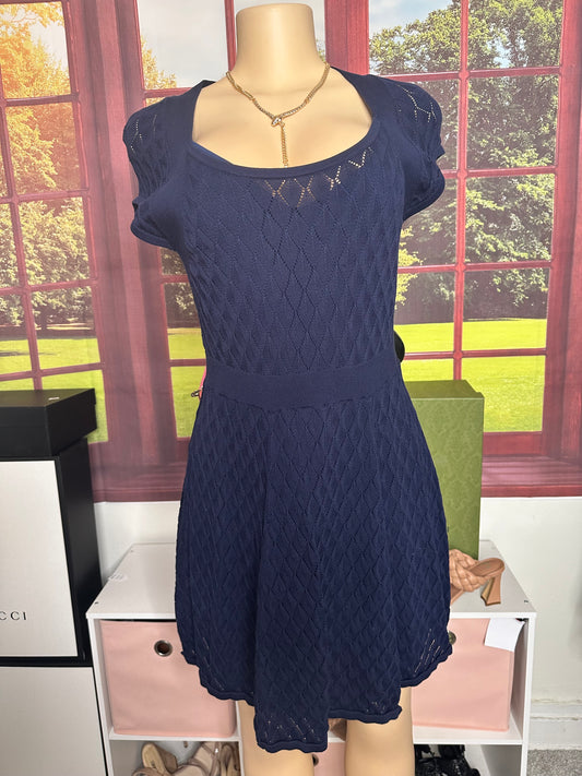 Trina Turk Navy Fit and Flare Dress Sz L