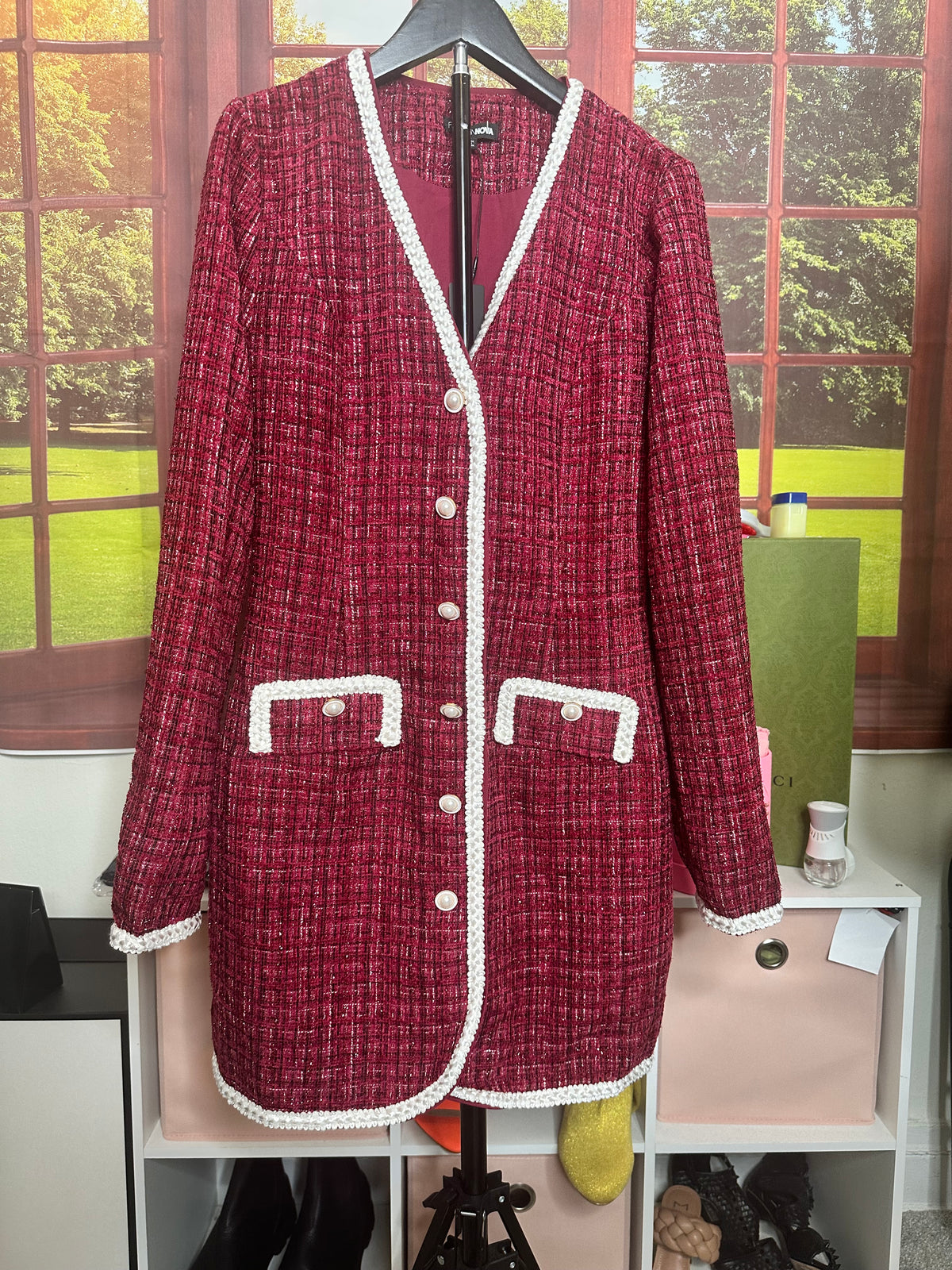 NWT Fashionnova Wine Tweed Mini Dress Sz M