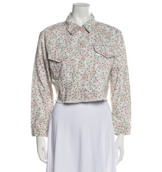 NWT Alice and Olivia Pink and Green Floral Denim Jacket Sz XL