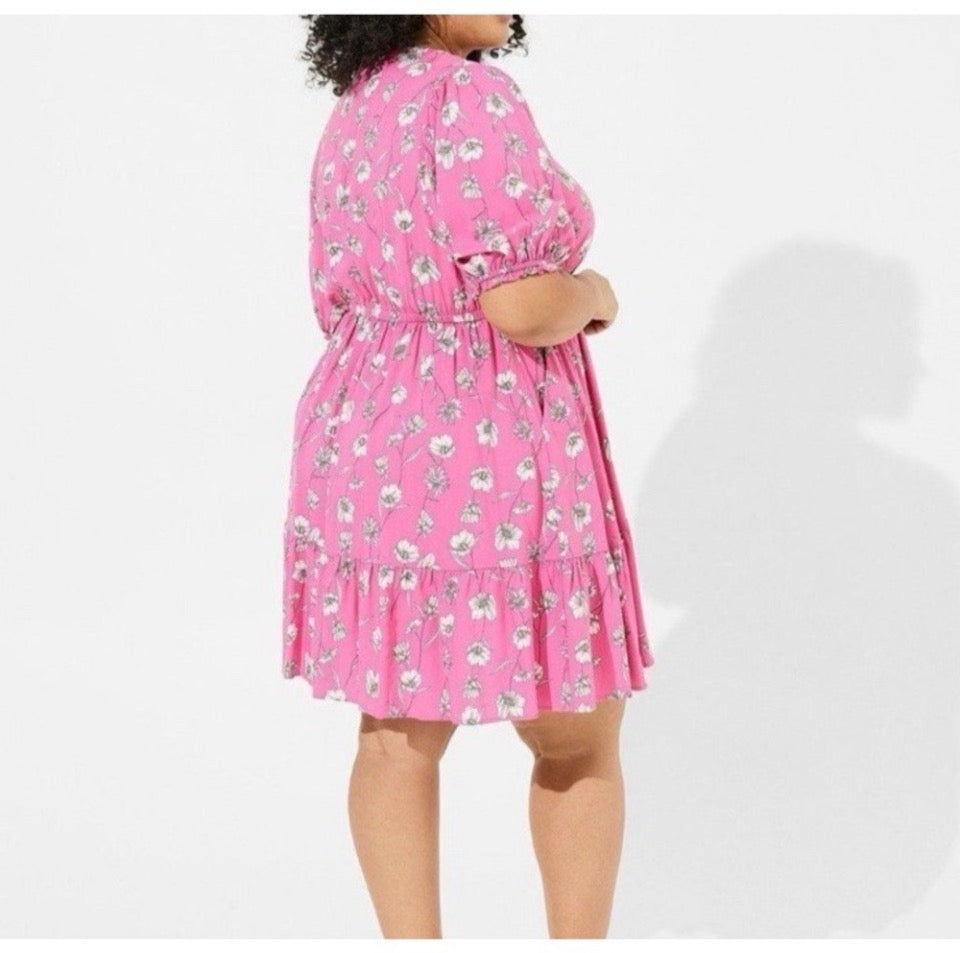 Torrid pink floral puff sleeve tiered dress sz 2X