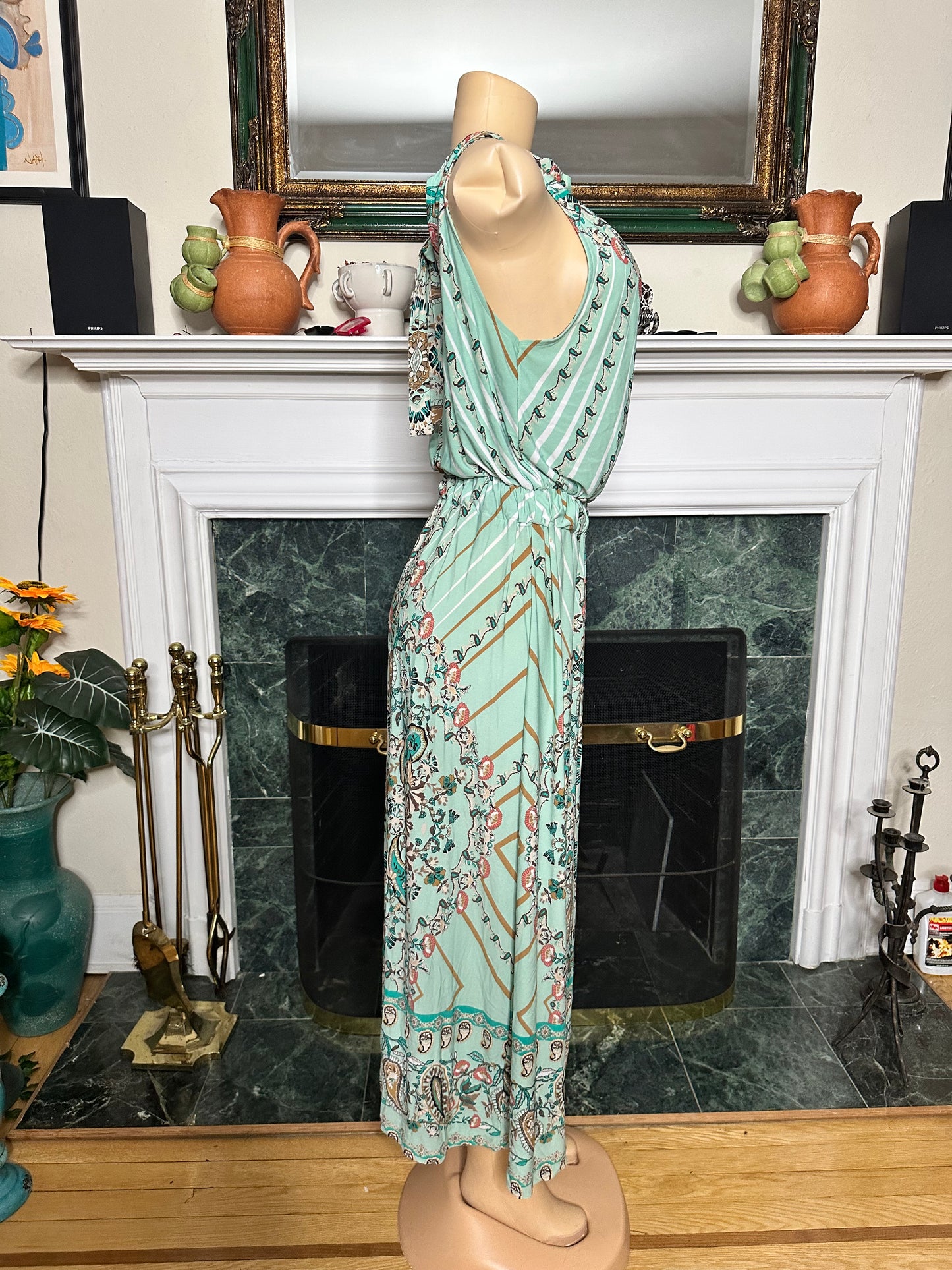 Preloved Green Aztec print maxi sz L