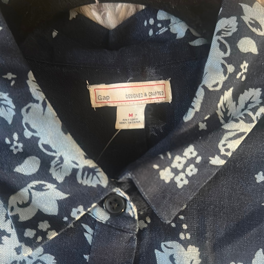 GAP navy floral button down dress sz M