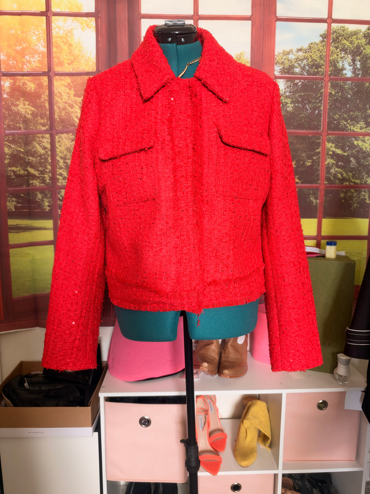 Saks Fifth Avenue Red Tweed Blazer sz L NWT