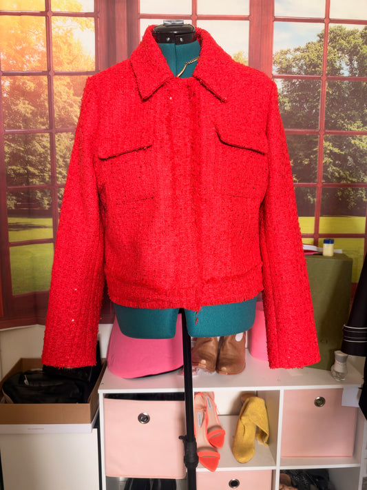 Saks Fifth Avenue Red Tweed Blazer sz L NWT