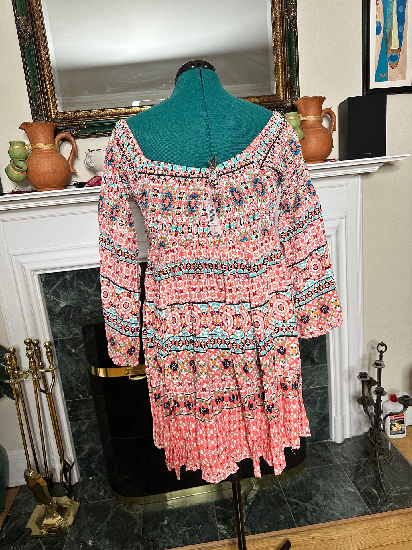 NWT Torrid sz  1  Mosaic Print Smocked Bodice Multicolor Boho dress