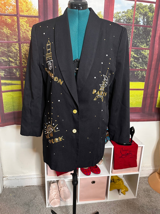 City Girl Black Studded Blazer (NY, PARIS, LONDON) sz 14