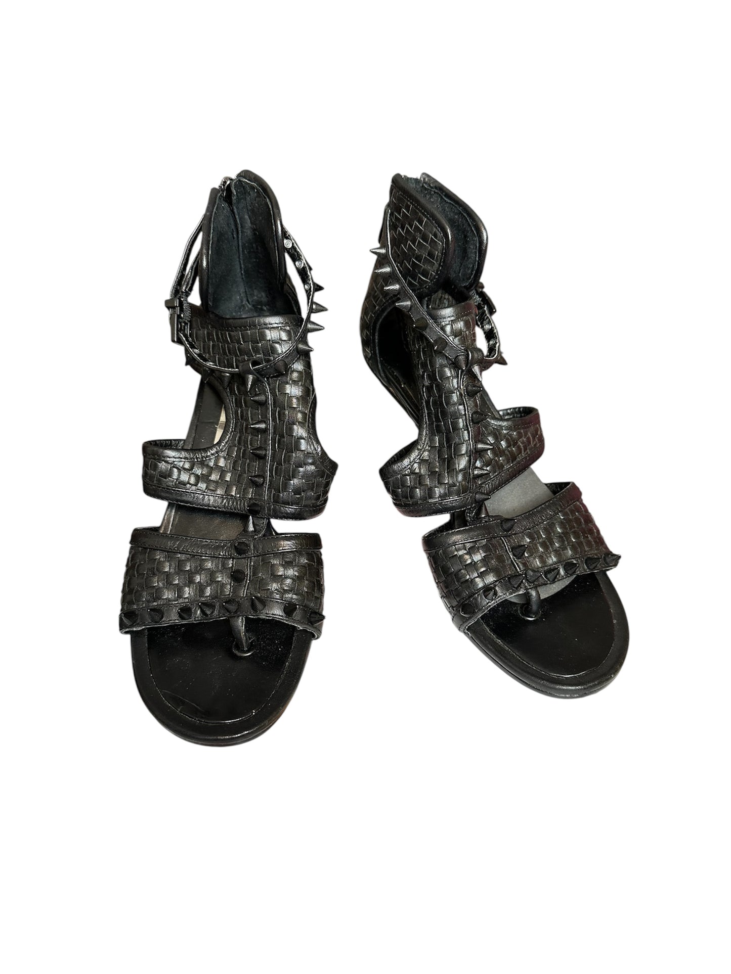 BCBGMaxaria Black leather Stiletto sandals Spikes Sz 6.5