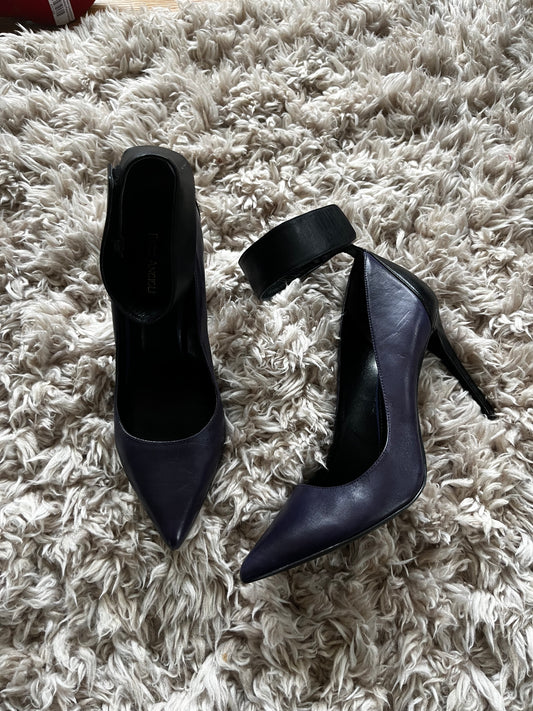Enzo purple/black pumps w/ ankle strap sz 11 4" stilletto