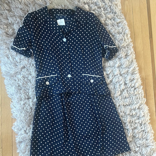 NO LABEL NAVY/WHITE POLKA DOT 2PC SKIRT SET SZ M/L