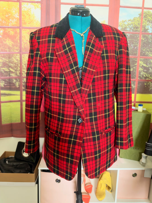 Vintage Swag Harbor Red Plaid Blazer with Velvet Collar sz 12