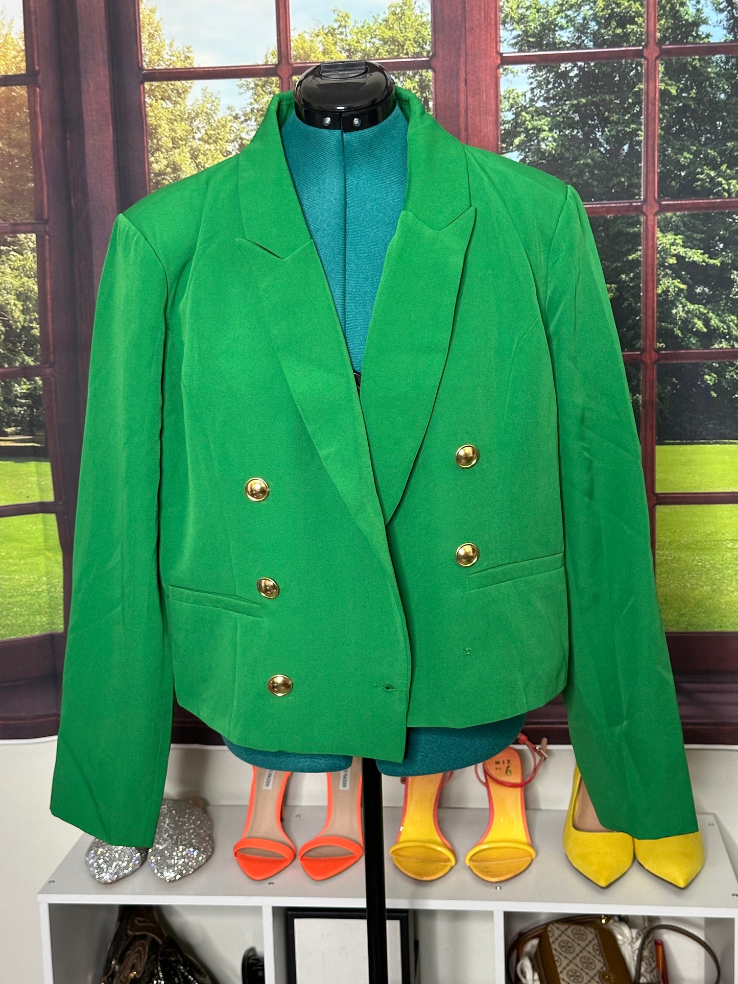 NWT By Design Apple Green Double Breast Blazer w/ Gold buttons Sz 2X