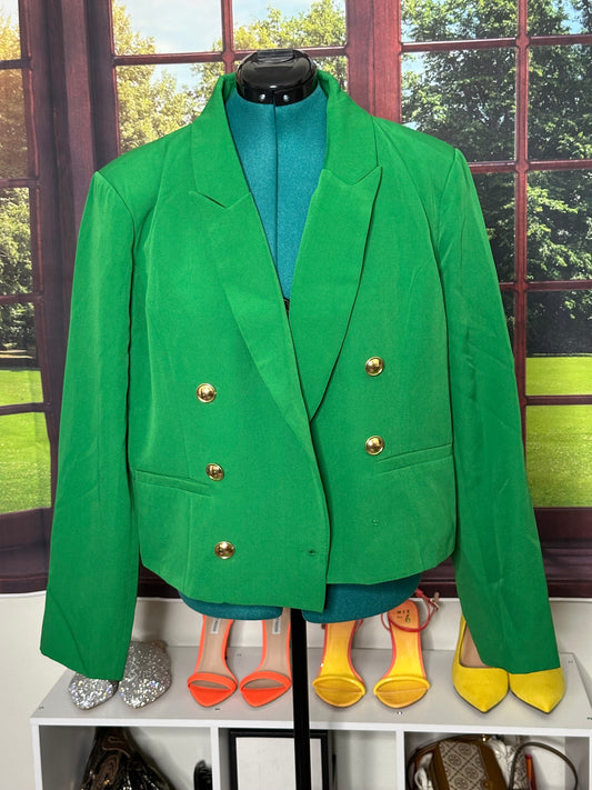 NWT By Design Apple Green Double Breast Blazer w/ Gold buttons Sz 2X