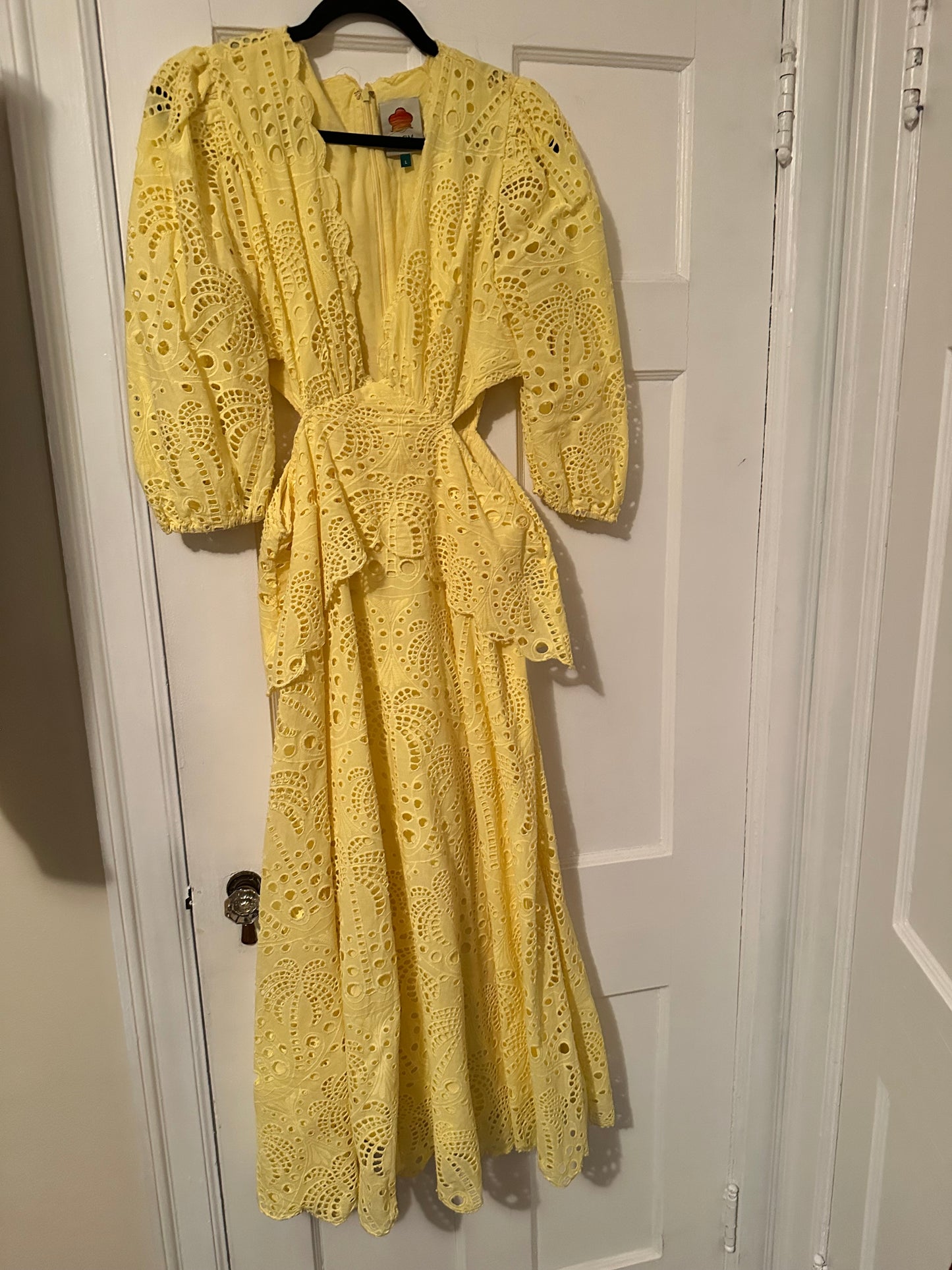 Farm Rio Sunshine Yellow Eyelet Cutout Dress Sz L