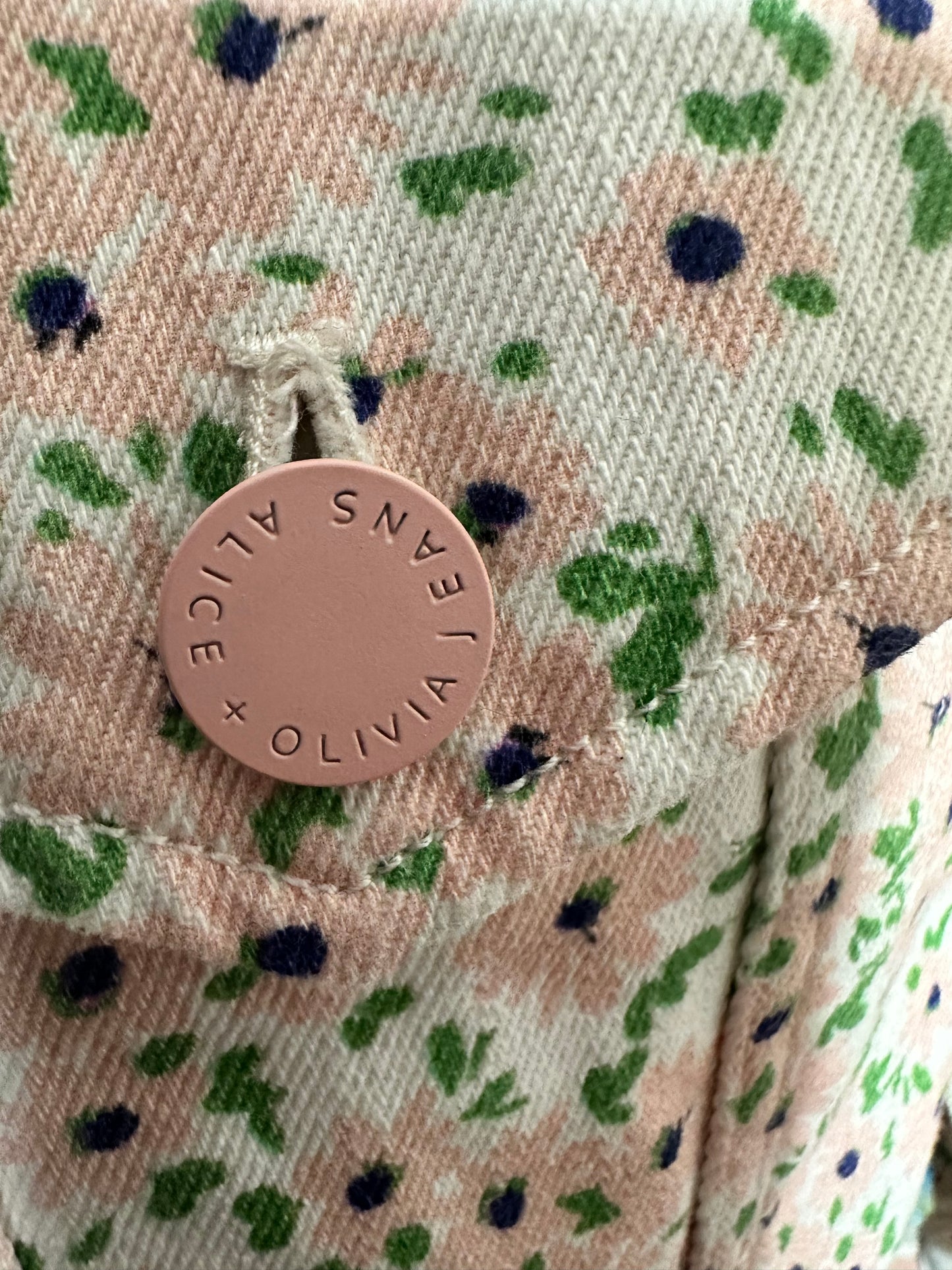 NWT Alice and Olivia Pink and Green Floral Denim Jacket Sz XL