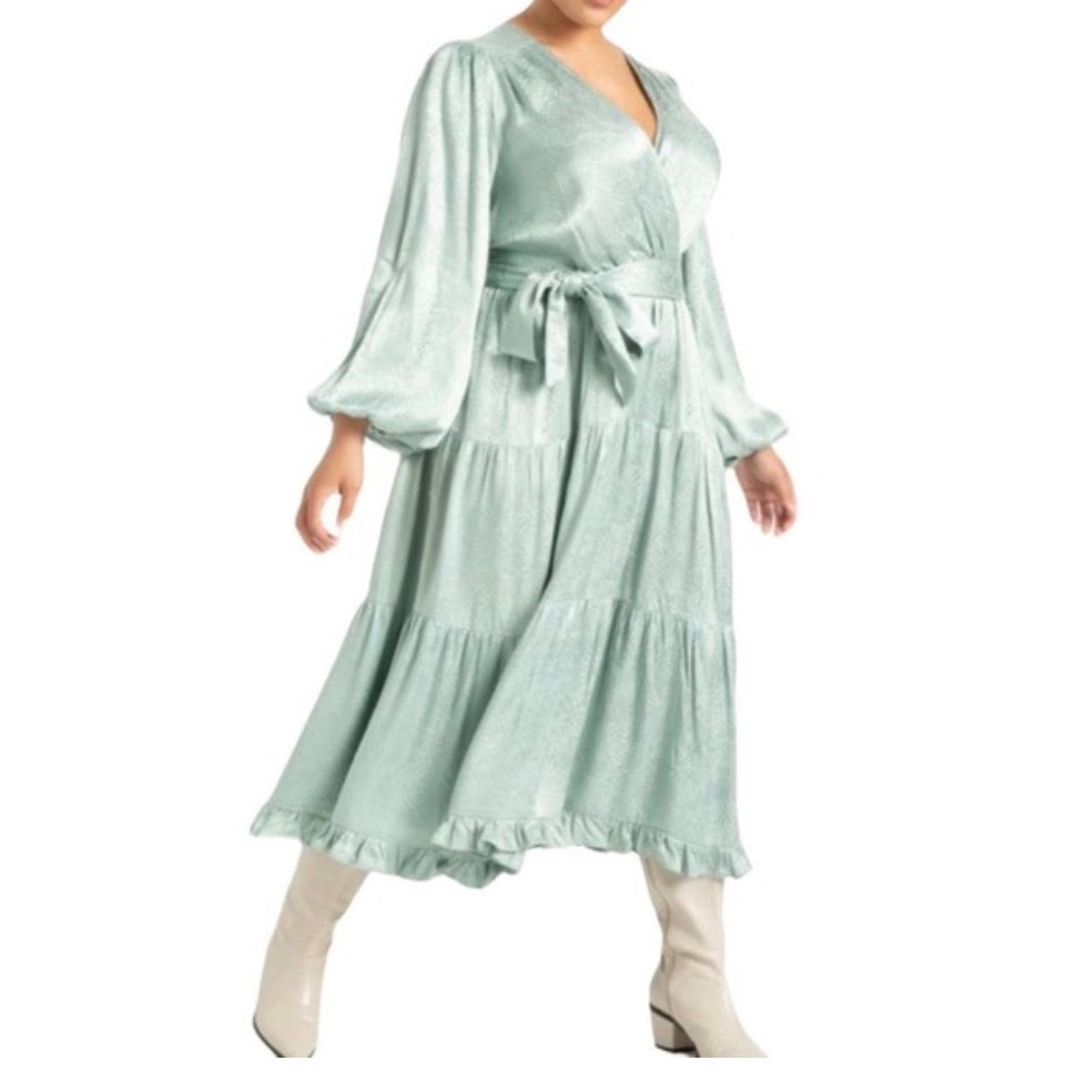 Eloquii Sage green dress Sz 22 Faux wrap