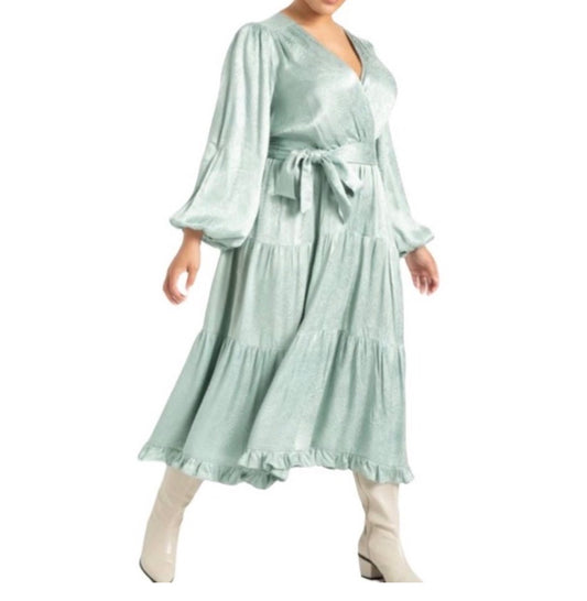 Eloquii Sage green dress Sz 22 Faux wrap