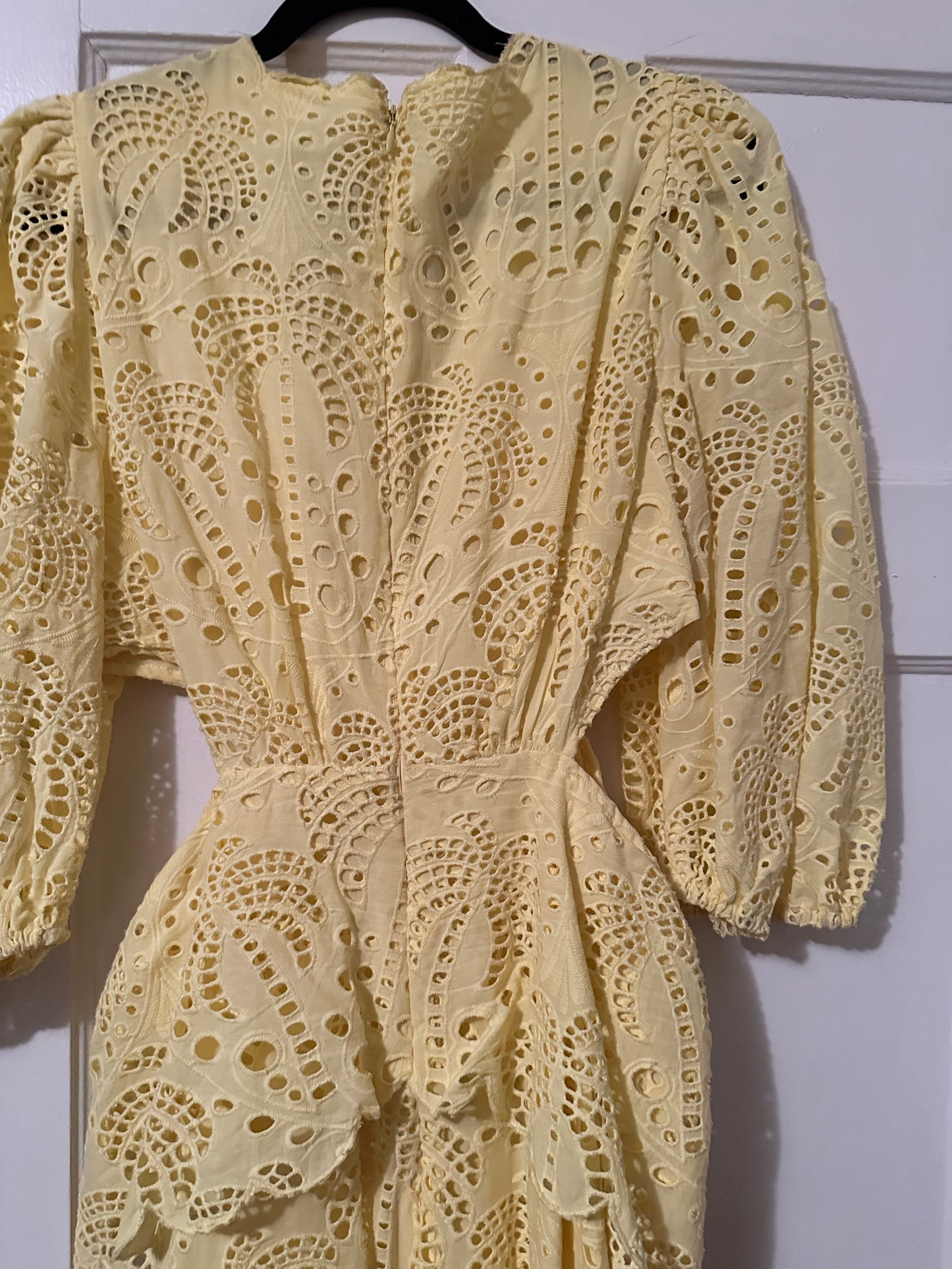 Farm Rio Sunshine Yellow Eyelet Cutout Dress Sz L