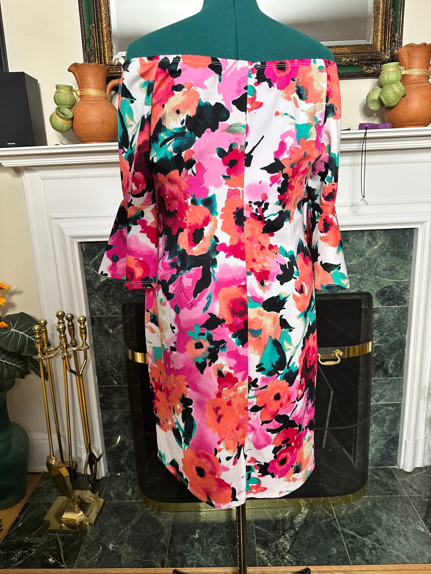 Preloved Off Shoulder Floral Scuba Dress sz 1X
