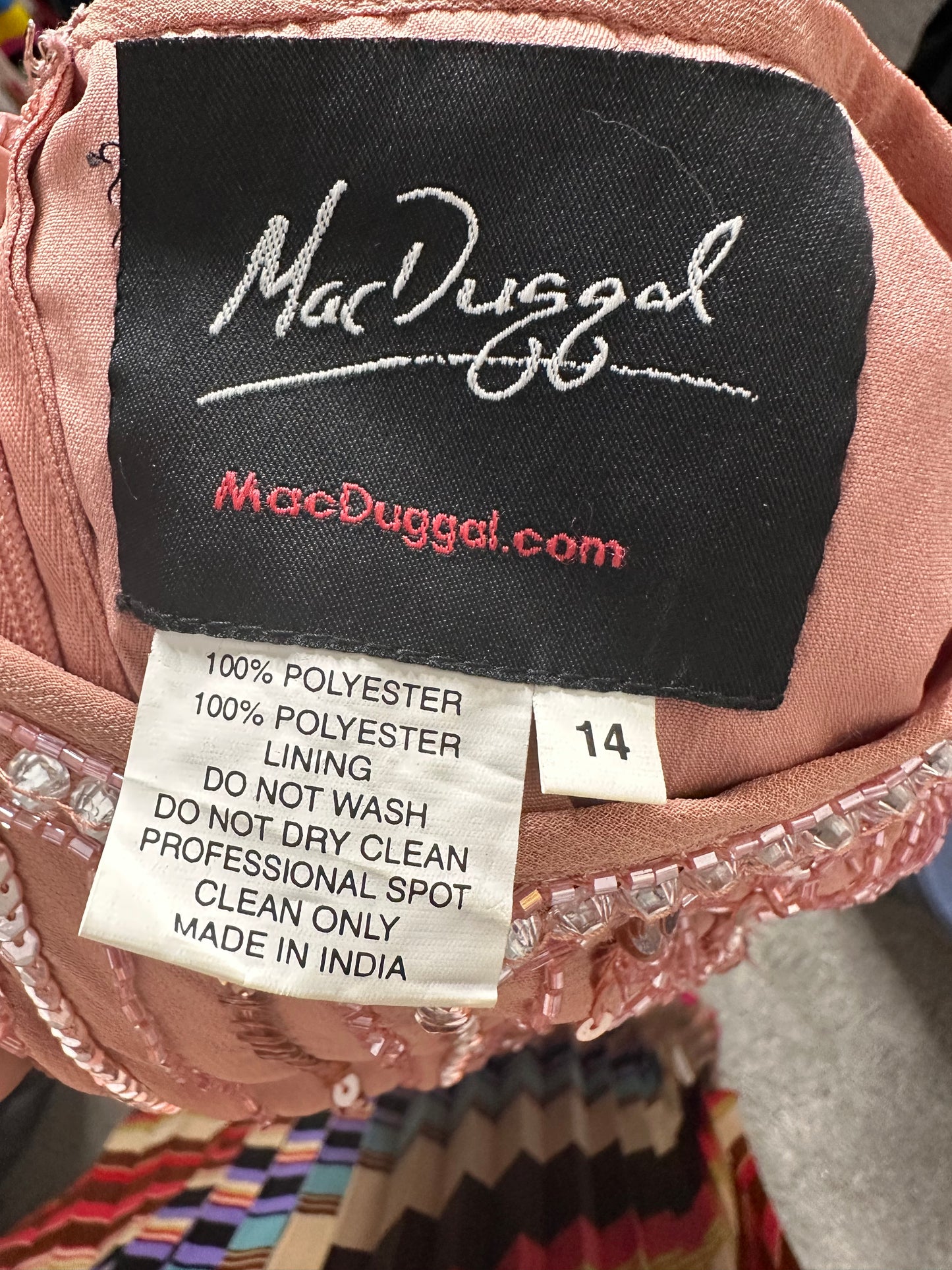 NEW NWT Mac Duggal Striped Floral Embellished Sleeveless Midi Dress In Rose Pink sz 14