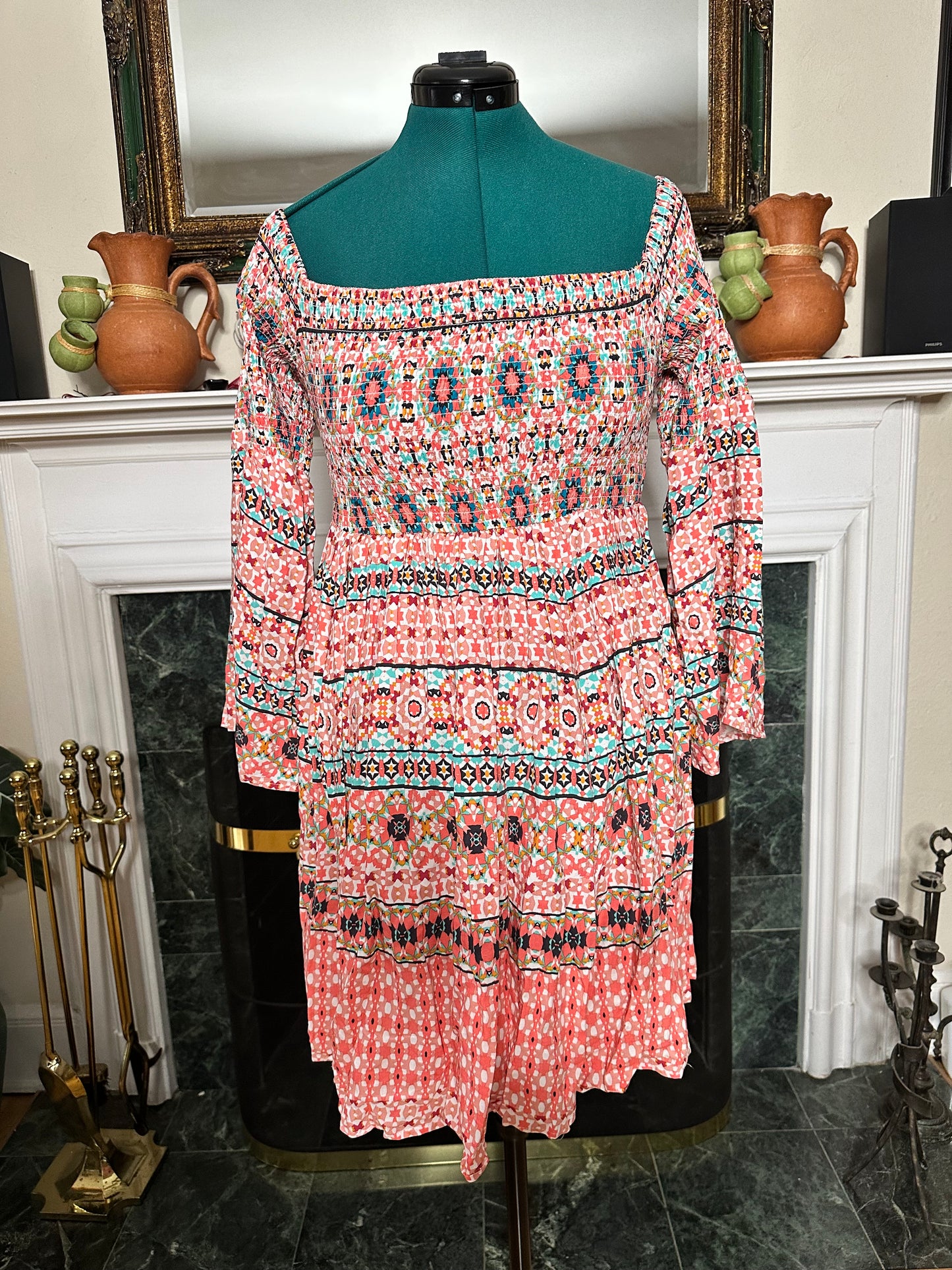 NWT Torrid sz  1  Mosaic Print Smocked Bodice Multicolor Boho dress