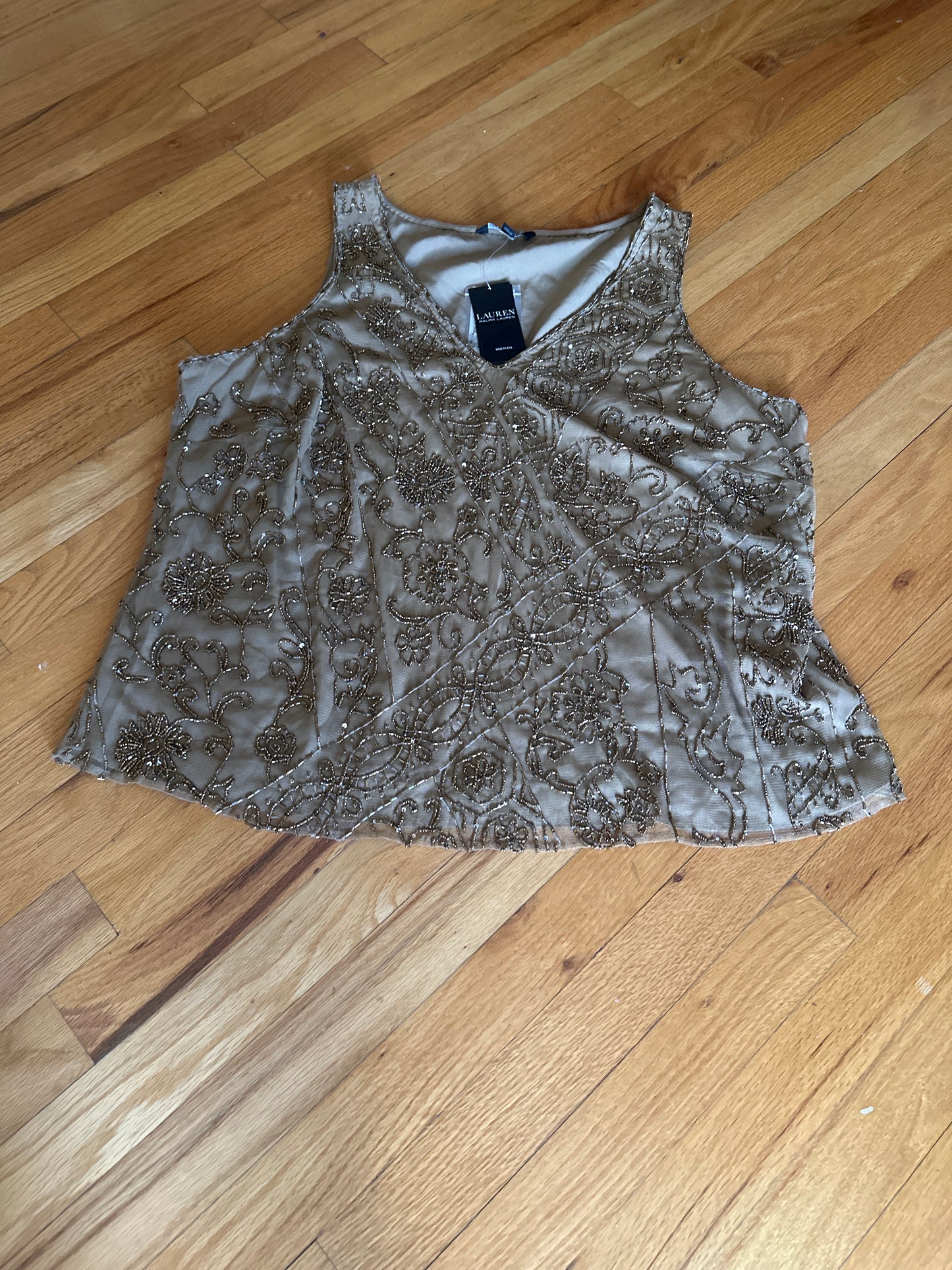 Ralph Lauren (Black Label) gold sequins top Sz 1X NWT
