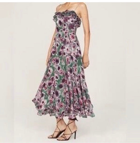 Slate and Willow green and purple floral midi dress size 6