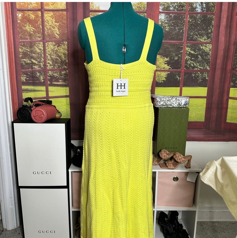 NWT Haute Hippie Lime Green sweater Dress sz L
